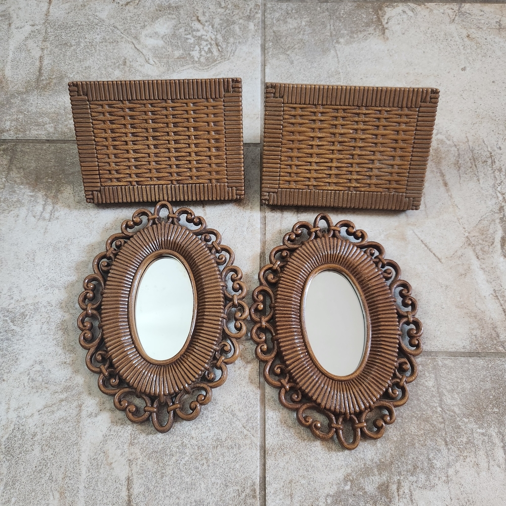 Vintage Homco Rattan Style Mirrors & Shelves